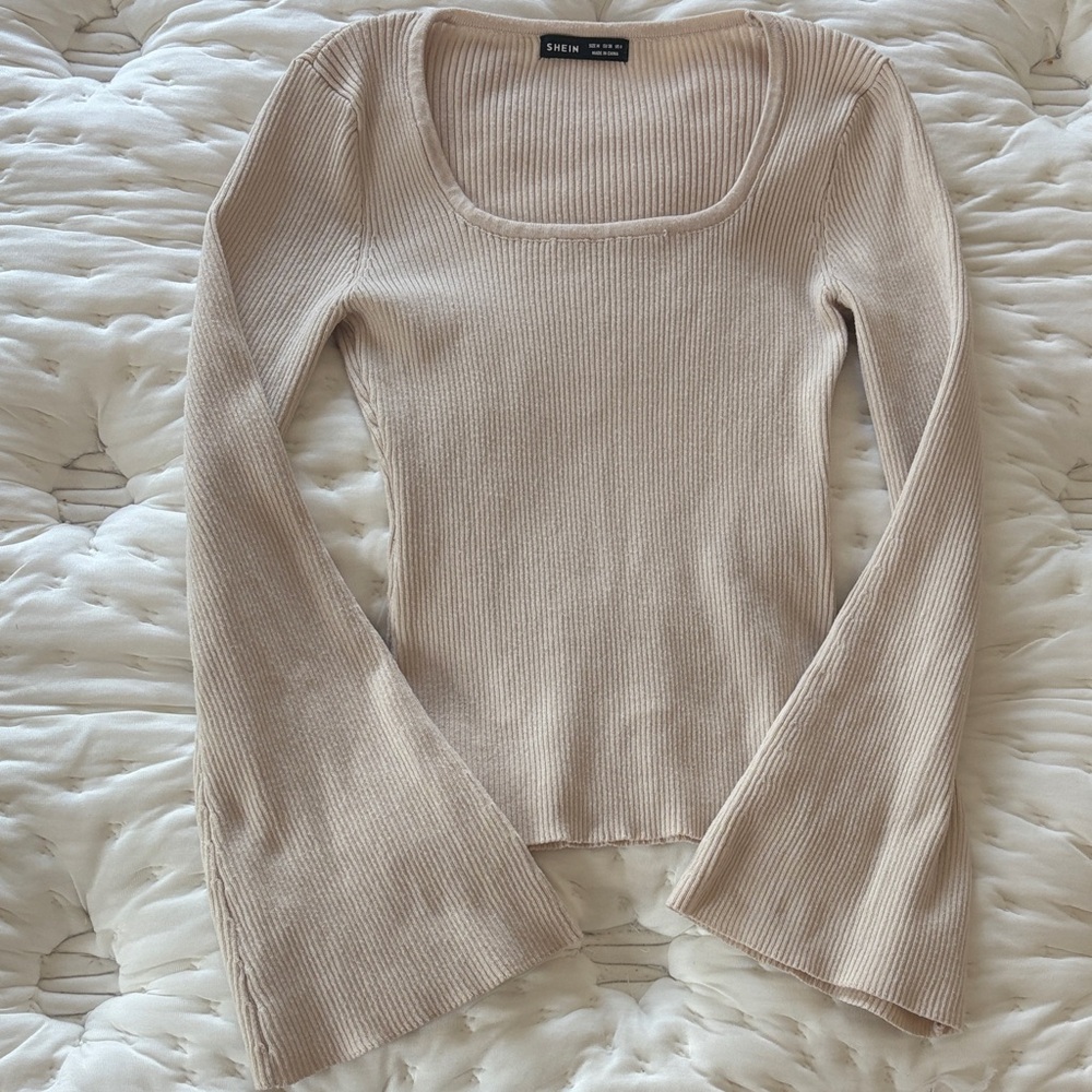 SHEIN Cream Ribbed Sweater